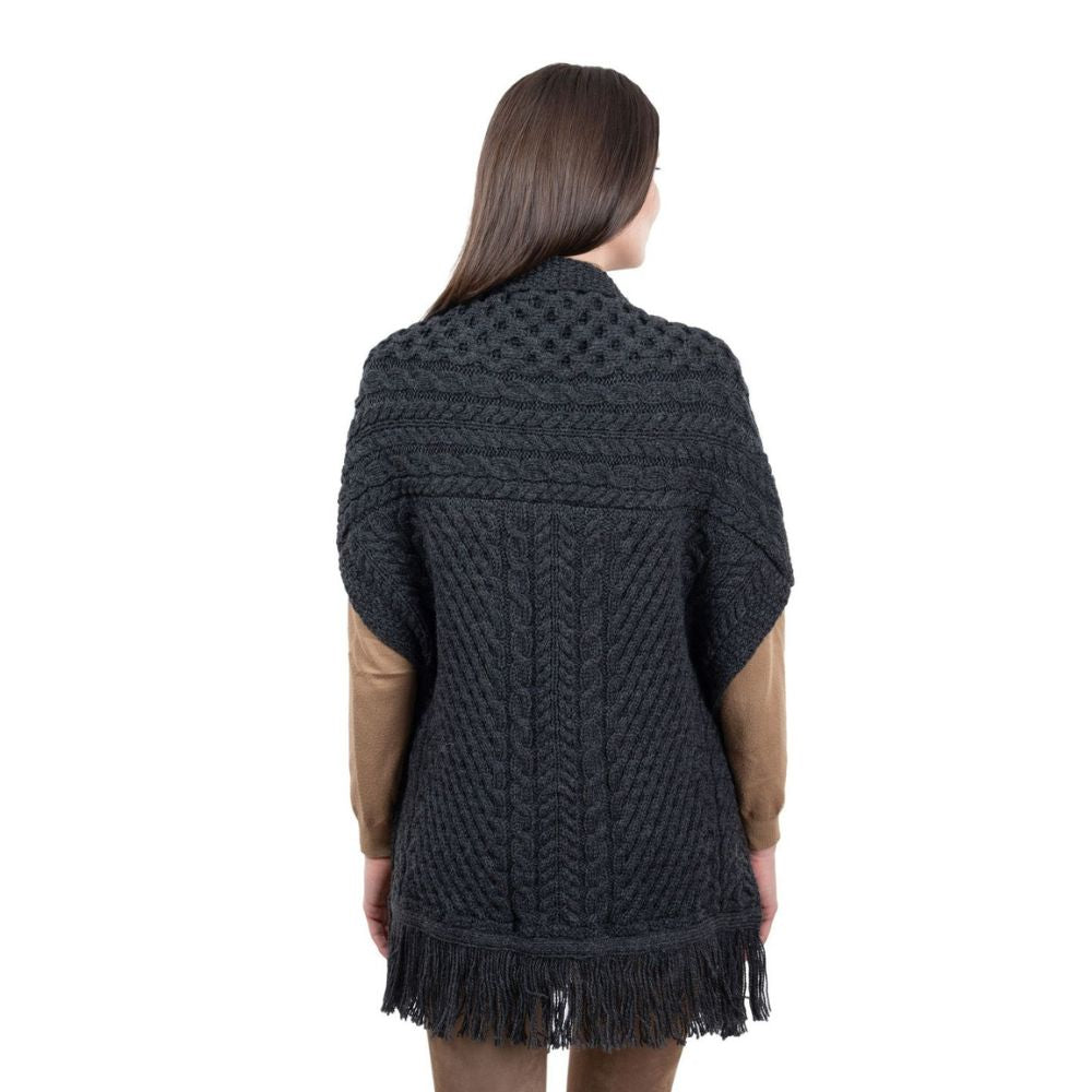 ML104-Merino Wool Irish Shawl with Pockets, Charcoal Back View Creative Irish Gift