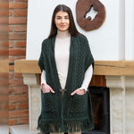 ML104-Merino Wool Irish Shawl with Pockets, Army Green Lifestyle Creative Irish Gift