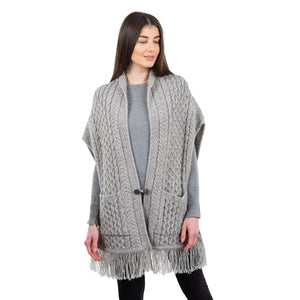 ML104-103 Merino Wool Irish Shawl with Pockets, Light Gray Creative Irish Gifts
