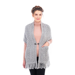 ML104-103 Merino Wool Irish Shawl with Pockets, Light Gray Creative Irish Gifts
