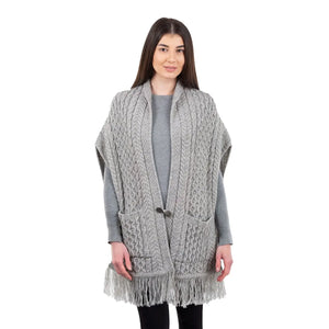 ML104-103 Merino Wool Irish Shawl with Pockets, Light Gray Creative Irish Gifts
