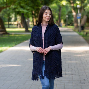 ML104-Merino Wool Irish Shawl with Pockets, Navy Lifestyle Creative Irish Gift