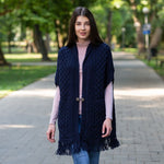 ML104-Merino Wool Irish Shawl with Pockets, Navy Lifestyle Creative Irish Gift