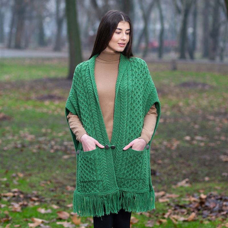 ML104-Merino Wool Irish Shawl with Pockets, Lifestyle Creative Irish Gift