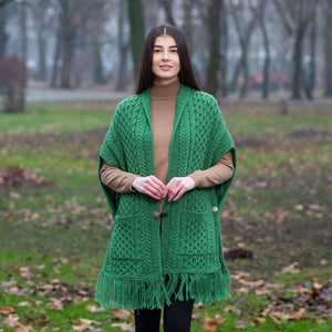 ML104-Merino Wool Irish Shawl with Pockets, Green Lifestyle Creative Irish Gift