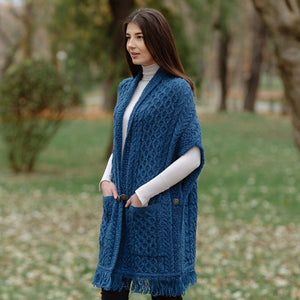 ML104-Merino Wool Irish Shawl with Pockets, Blue Lifestyle Creative Irish Gift