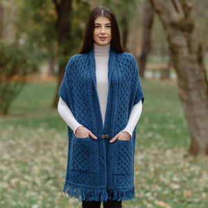 ML104-Merino Wool Irish Shawl with Pockets, Blue Lifestyle Creative Irish Gift