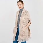 ML104-Merino Wool Irish Shawl with Pockets, Parsnip Front View Creative Irish Gift
