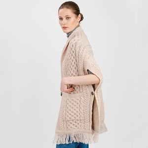 ML104-Merino Wool Irish Shawl with Pockets, Parsnip Side View Creative Irish Gift