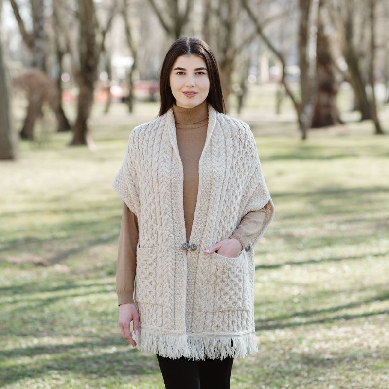 ML104-Merino Wool Irish Shawl with Pockets, Parsnip Lifestyle Creative Irish Gift
