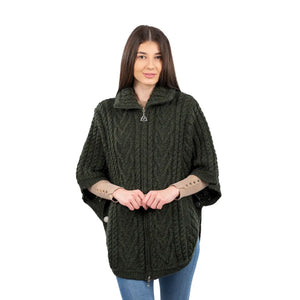 ML107-102 Funnel Neck Irish Zipper Poncho Jacket, Army Green Creative Irish Gifts
