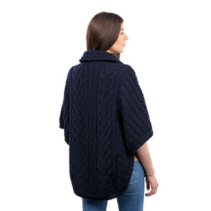 Women's Funnel Neck Poncho Jacket, Navy Back View Creative Irish Gifts