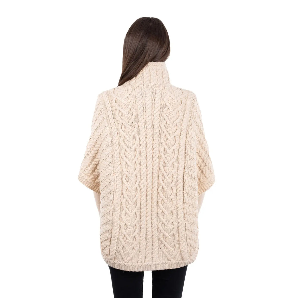 ML107-109 Funnel Neck Irish Zipper Poncho Jacket, Parsnip Back View Creative Irish Gifts
