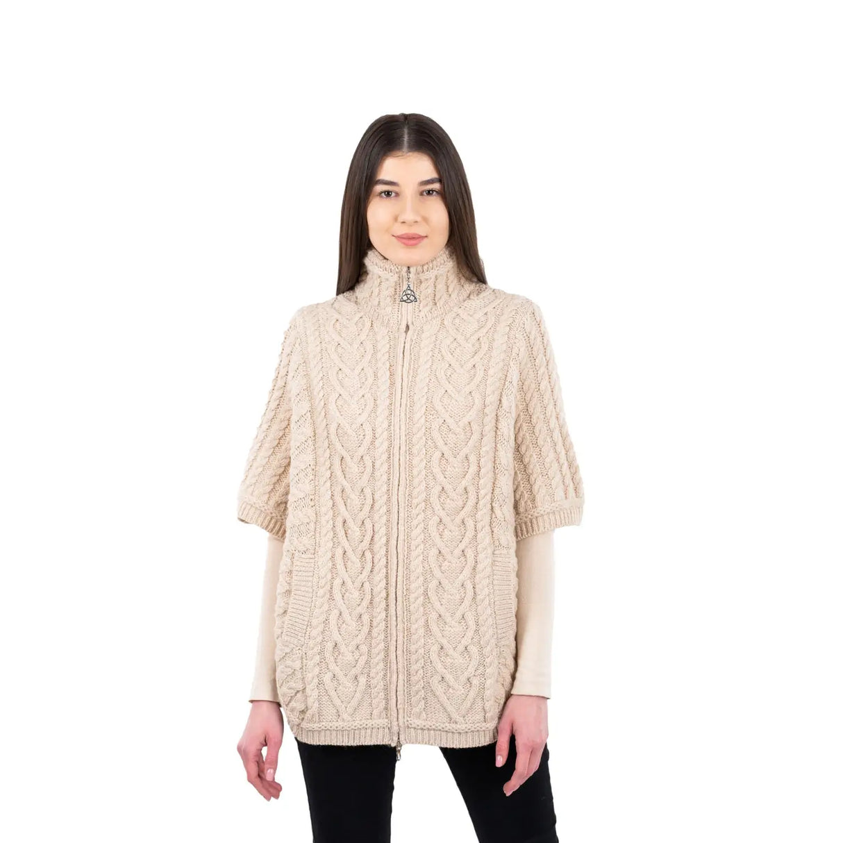 ML107-109 Funnel Neck Irish Zipper Poncho Jacket, Parsnip Creative Irish Gifts
