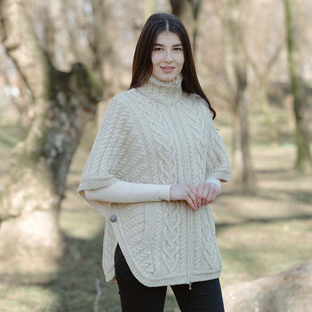 Women's Funnel Neck Poncho Jacket, Parsnip Creative Irish Gifts