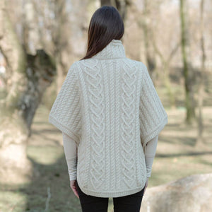 Women's Funnel Neck Poncho Jacket, Parsnip Back View Lifestyle Creative Irish Gifts