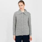 ML109 Women's Aran Knit Button-Up Cardigan, Grey studio Creative Irish Gifts.co