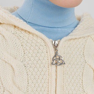 ML110 Women's Aran Merino Wool Zip Up Coat White Creative Irish Gift