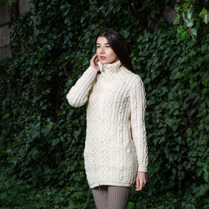 Women's Aran Knit Zip Cardigan, Natural - Creative Irish Gifts