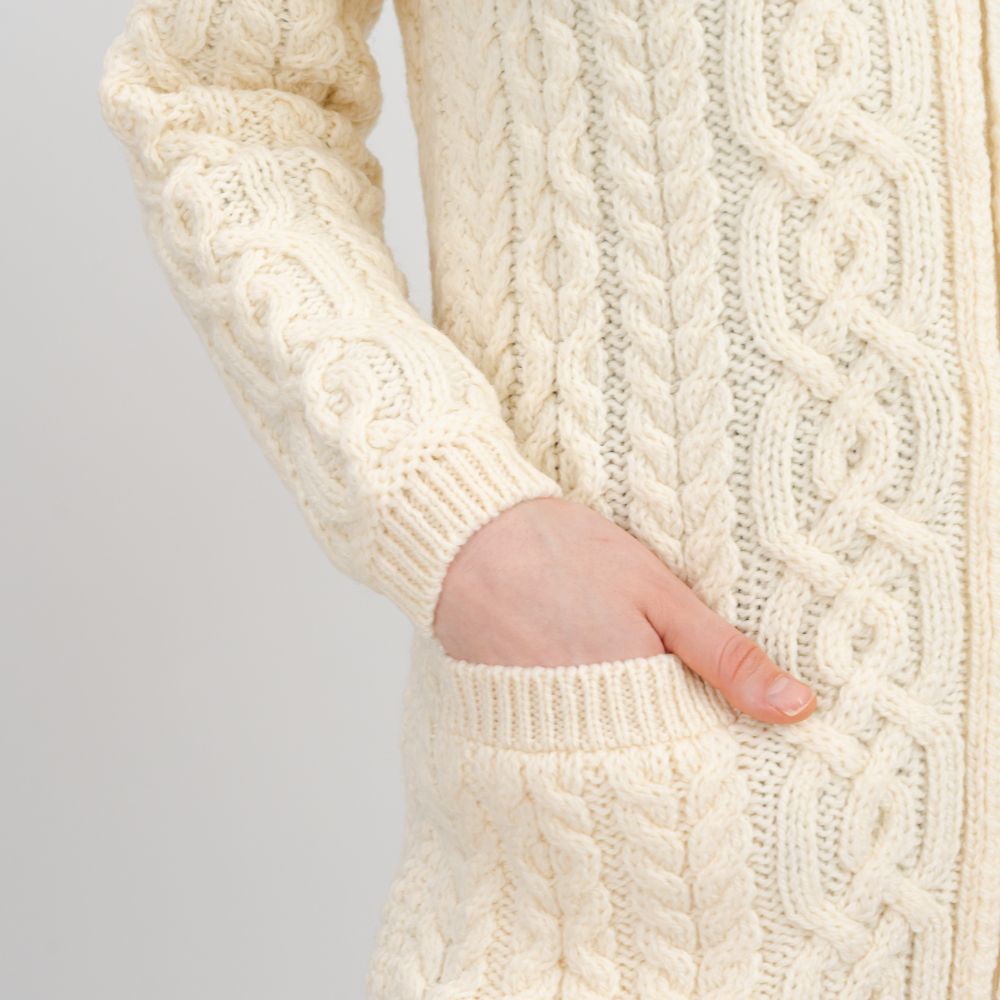 Women's Aran Knit Zip Cardigan, White  Creative Irish Gifts