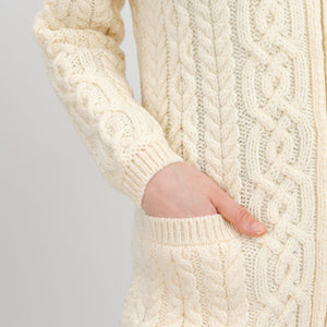 Women's Aran Knit Zip Cardigan, White  Creative Irish Gifts