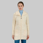 Women's Aran Knit Zip Cardigan, White  Creative Irish Gifts