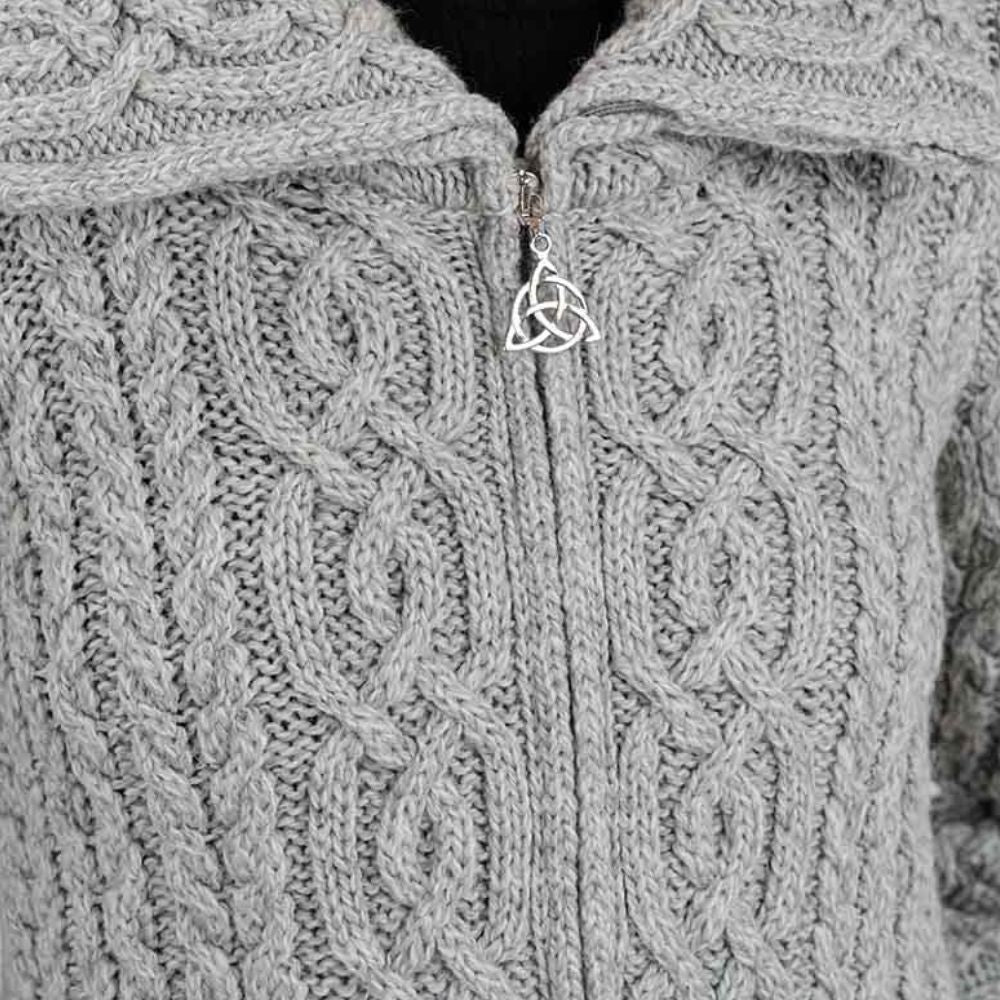 Women's Aran Knit Zip Cardigan, Grey  Creative Irish Gifts