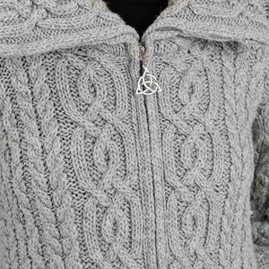 Women's Aran Knit Zip Cardigan, Grey  Creative Irish Gifts