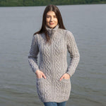 Women's Aran Knit Zip Cardigan, Grey  Lifestyle Creative Irish Gifts