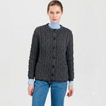 Women's Aran Knit Button Cardigan, Charcoal Creative Irish Gifts