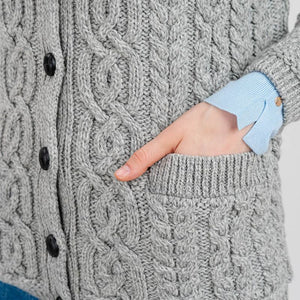 Women's Aran Knit Button Cardigan, Grey studio Creative Irish Gifts