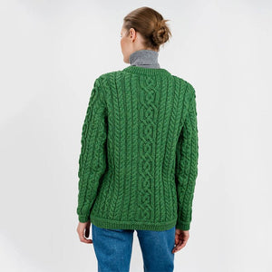 Women's Aran Knit Button Cardigan, Green Back View Creative Irish Gifts