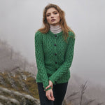Women's Aran Knit Button Cardigan, Green Lifestyle Creative Irish Gifts
