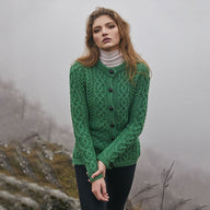Women's Aran Knit Button Cardigan, Green Lifestyle Creative Irish Gifts