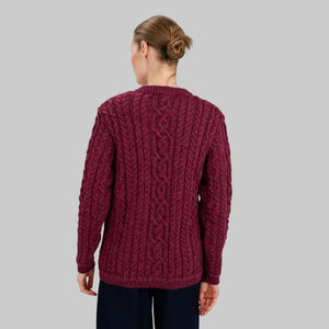 Women's Aran Knit Button Cardigan, Red Back View Creative Irish Gifts