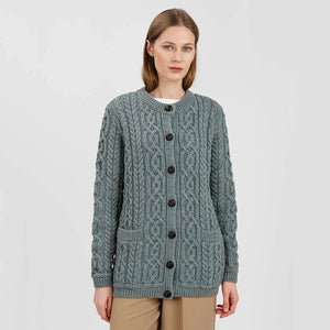 ML115-113 Ladies Merino Wool Chunky Cable Irish Cardigan, Skylight Creative Irish Gifts
