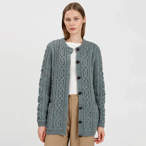 ML115-113 Ladies Merino Wool Chunky Cable Irish Cardigan, Skylight Opened Creative Irish Gifts
