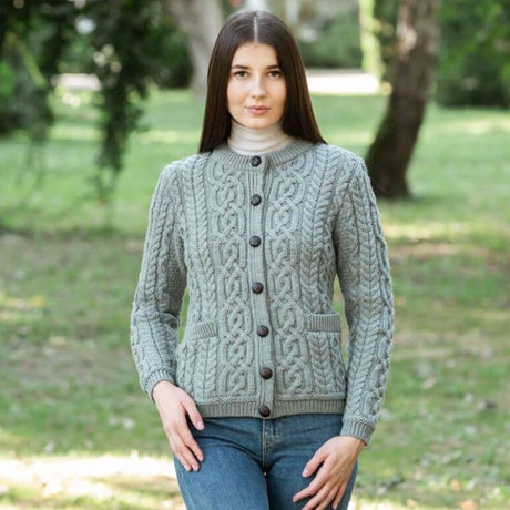 Women's Aran Knit Button Cardigan, Lifestyle Creative Irish Gifts