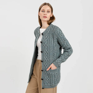 ML115-113 Ladies Merino Wool Chunky Cable Irish Cardigan, Skylight Opened Creative Irish Gifts

