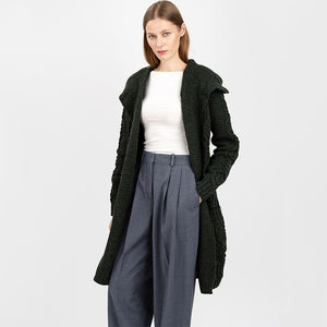 Women's Aran Knit Hooded Long Cardigan, Green studio Creative Irish Gifts