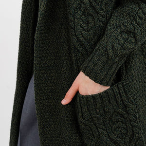 Women's Aran Knit Hooded Long Cardigan, Green Creative Irish Gifts