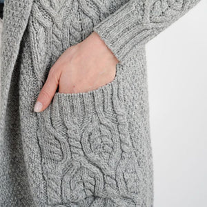 Women's Aran Knit Hooded Long Cardigan, Grey Creative Irish Gifts