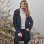 Women's Aran Knit Hooded Long Cardigan, Navy Lifestyle Creative Irish Gifts