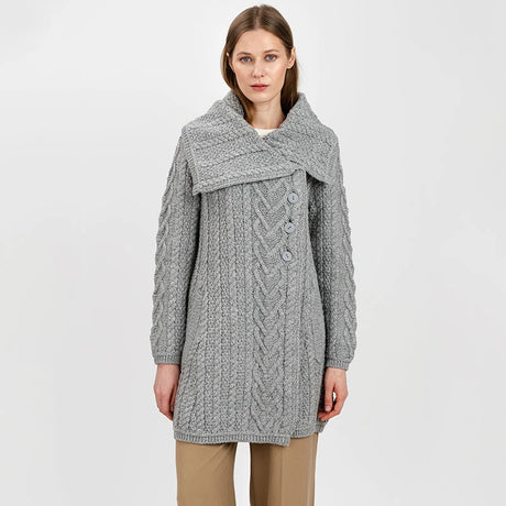 ML120-103 Women's Classic Aran Knit Cable Coat, Grey Creative Irish Gifts
