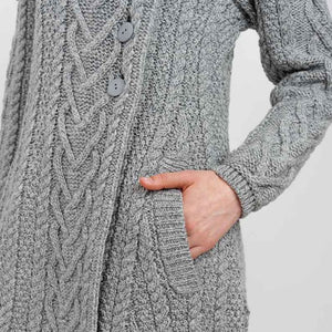 Women's Classic Aran Knit Cable Coat, Grey Studio Creative Irish Gifts