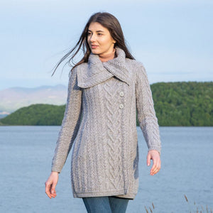 Women's Classic Aran Knit Cable Coat, Grey Lifestyle Creative Irish Gifts