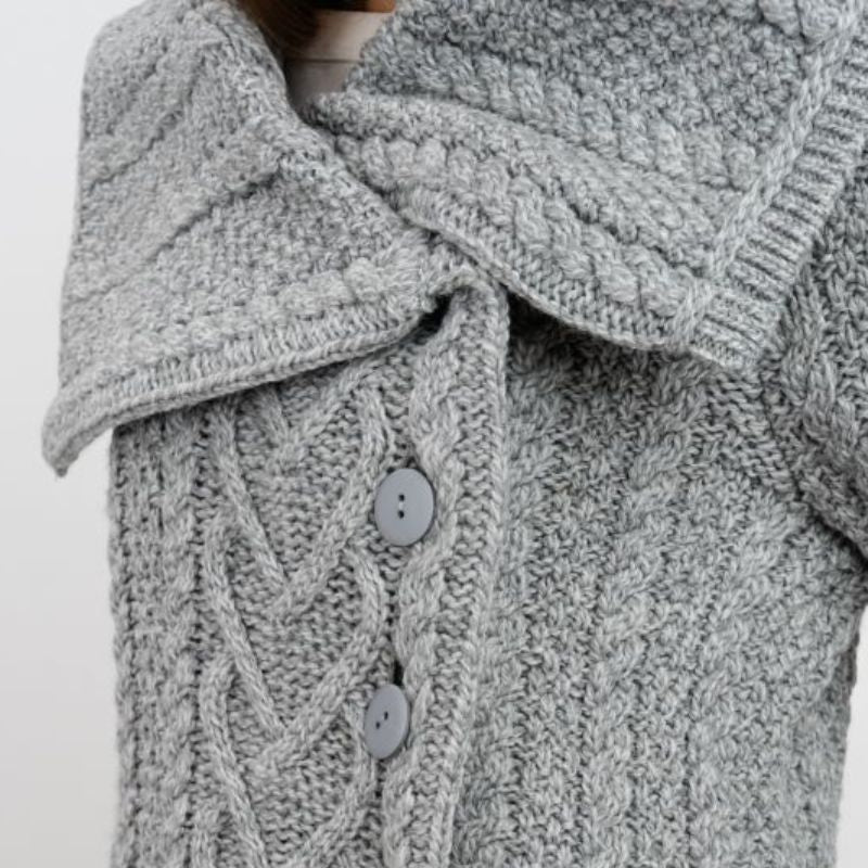 Women's Classic Aran Knit Cable Coat, Grey Creative Irish Gifts