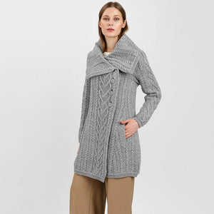 ML120-103 Women's Classic Aran Knit Cable Coat, Grey Creative Irish Gifts
