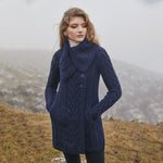 Women's Classic Aran Knit Cable Coat, Navy Lifestyle Creative Irish Gifts