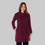 Women's Classic Aran Knit Cable Coat, Red Creative Irish Gifts